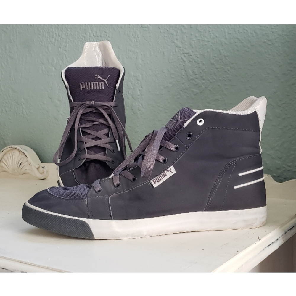 Puma Men's Size 13 Grey & White High Top Sneakers
